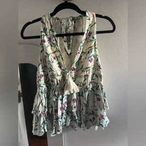 Floral Sleeveless Top with Tassel Detail